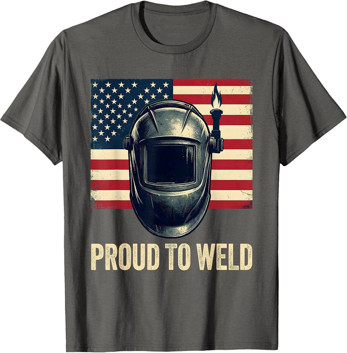 Men's Proud To Weld Patriotic Welding Helmet American Flag Welding T-Shirt - Asphalt Grey
