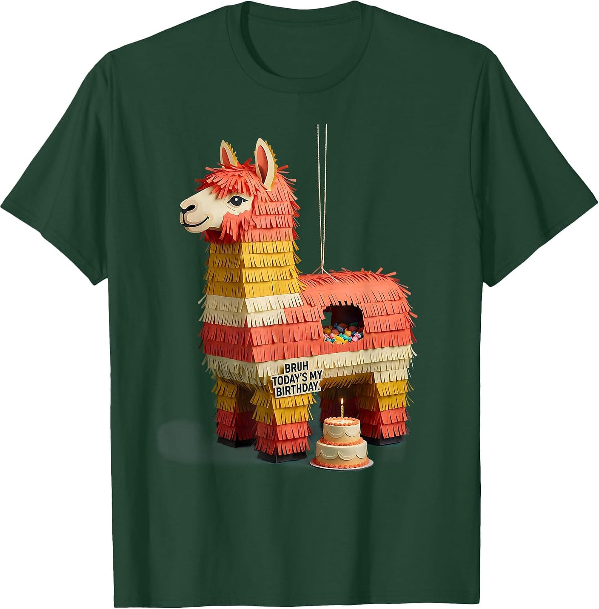 Bruh Today's My Birthday Funny Llama Piñata Birthday Boy T-Shirt - Dark Green