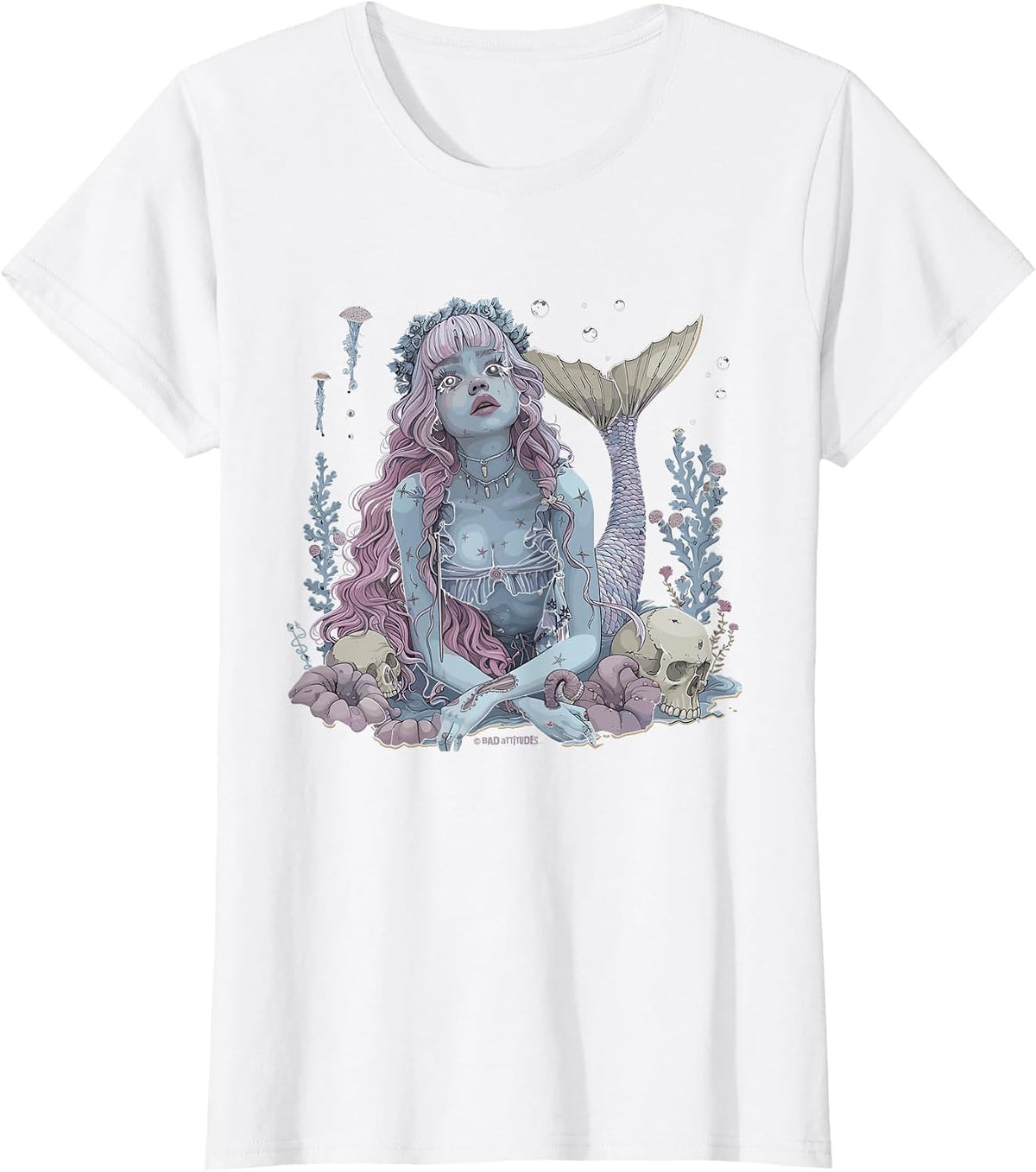 Dark Mermaid Art Gothic Mermaidcore Nautical Ocean Goth T-Shirt - White