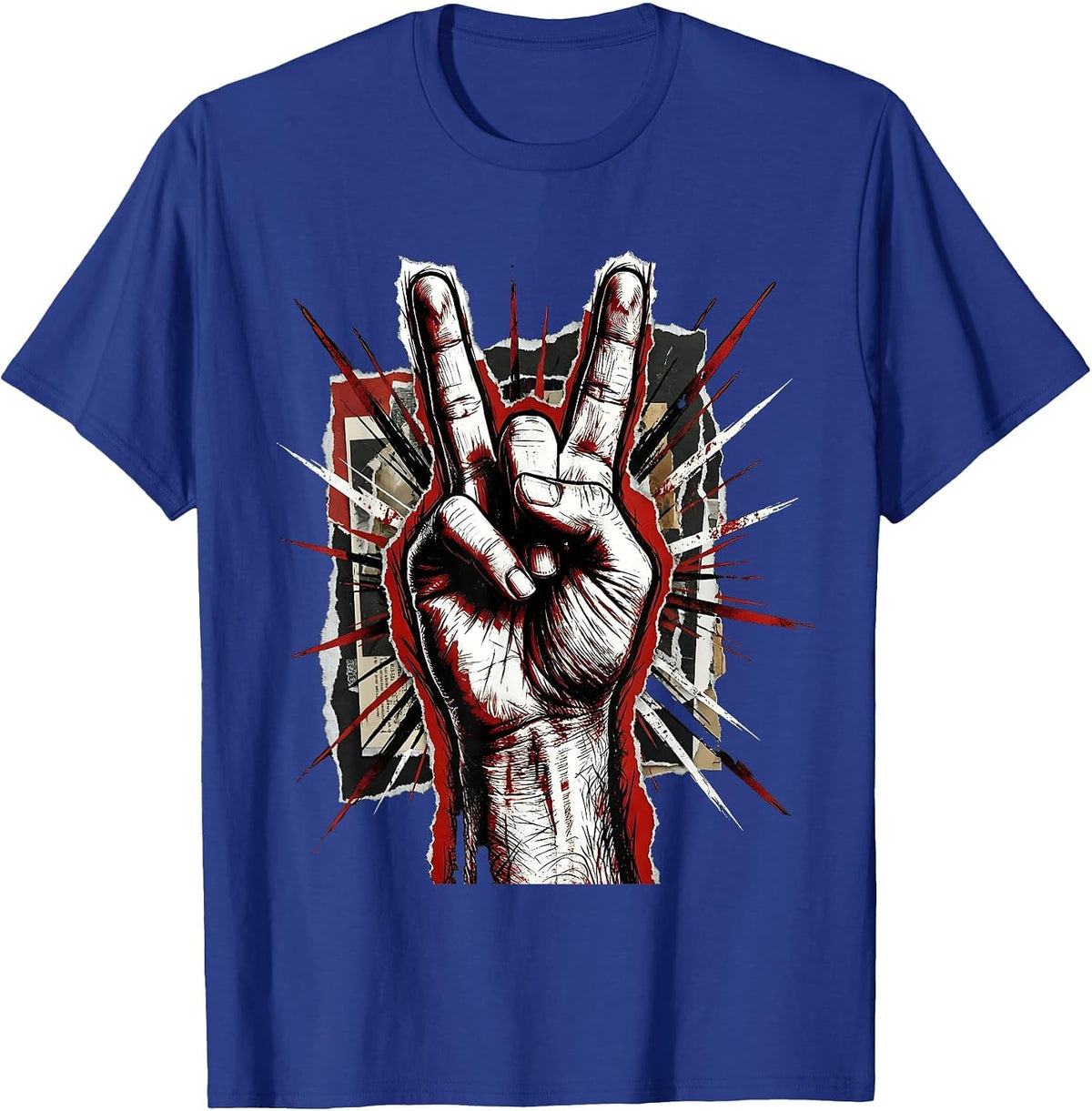 Rock On Devil Horns Hand Sign Graphic T-Shirt - Royal Blue