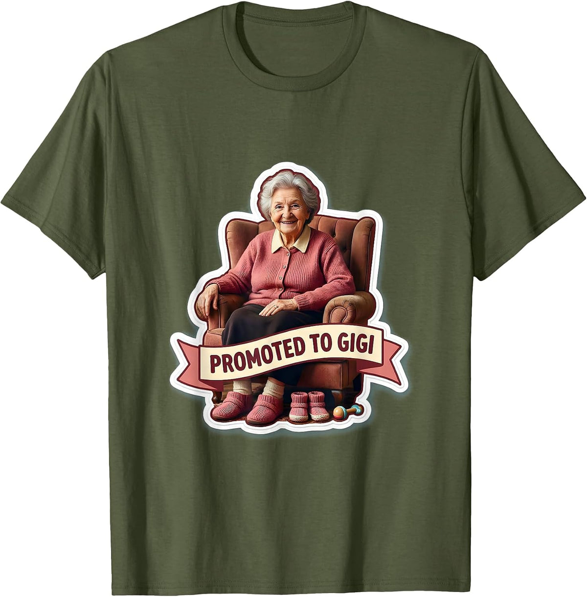 Men's Promoted to Gigi Grandma Announcement Design T-Shirt - Olive Green