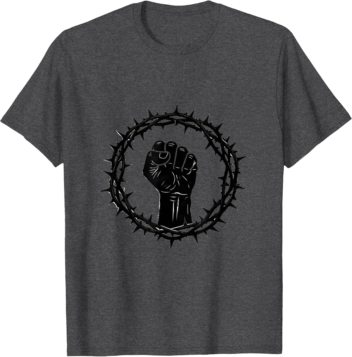 Men's Raised Fist Thorned Wreath Graphic Design T-Shirt - Dark Heather Grey