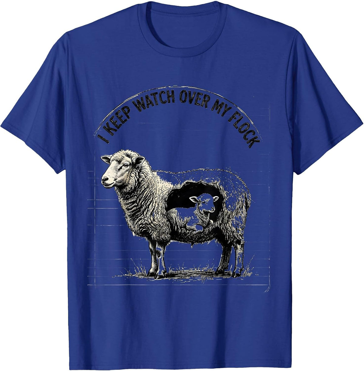 Men's I Keep Watch Over My Flock Faith Sheep Humor Gift T-Shirt - Royal Blue