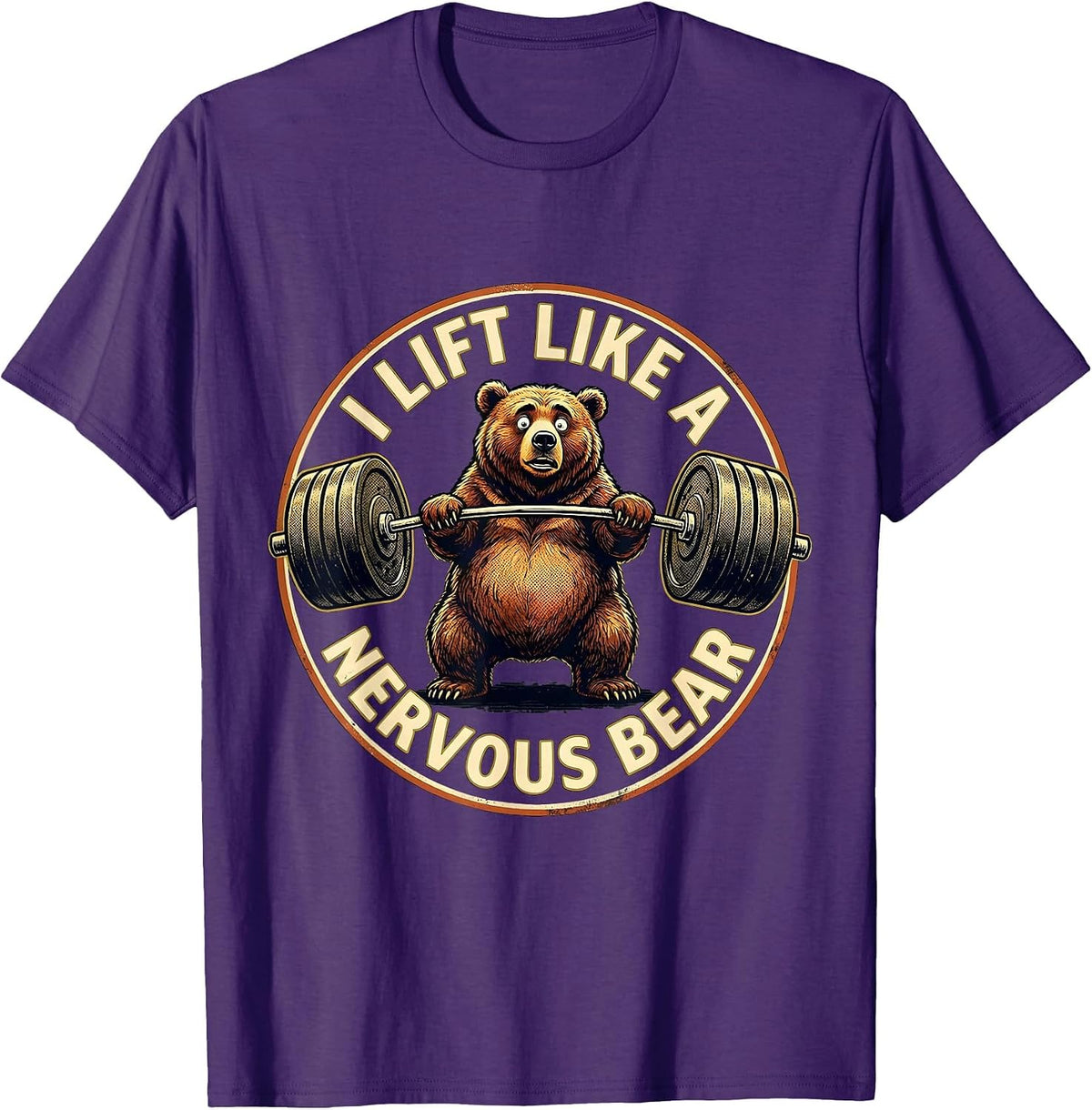 I Lift Like A Nervous Bear Funny Gym Bear Weightlifting T-Shirt - Purple