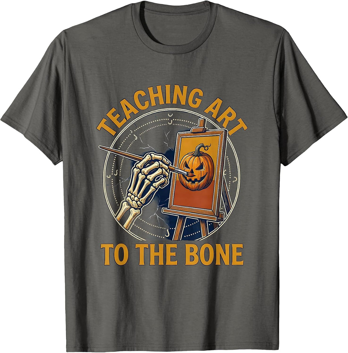 Men's Teaching Art to the Bone Halloween Teacher Design T-Shirt - Asphalt Grey