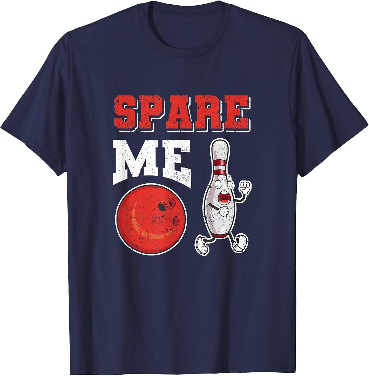 Funny Pin Strike Lovers Bowler Team Sport Spare Me Bowling T-Shirt - Navy Blue
