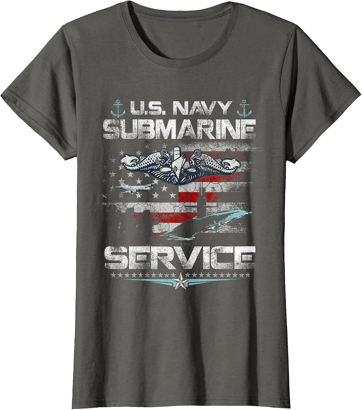 U.S Submarines Service Veteran Flag Patriotic Veterans Day T-Shirt - Asphalt Grey