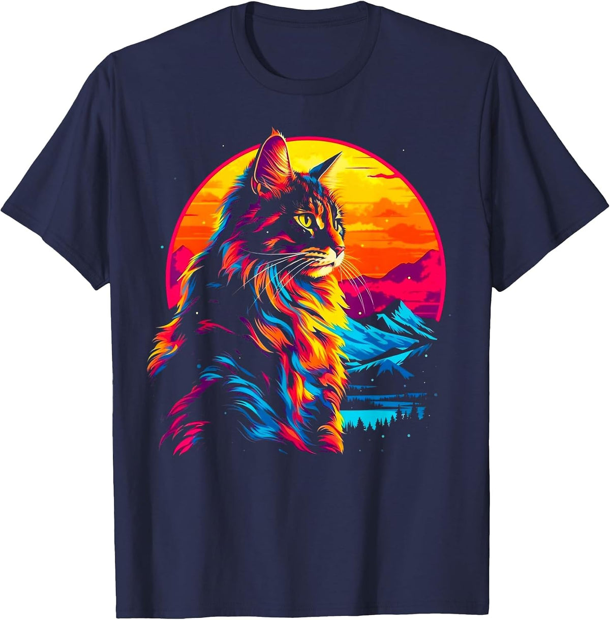 Cat Maine Coon T-Shirt - Navy Blue