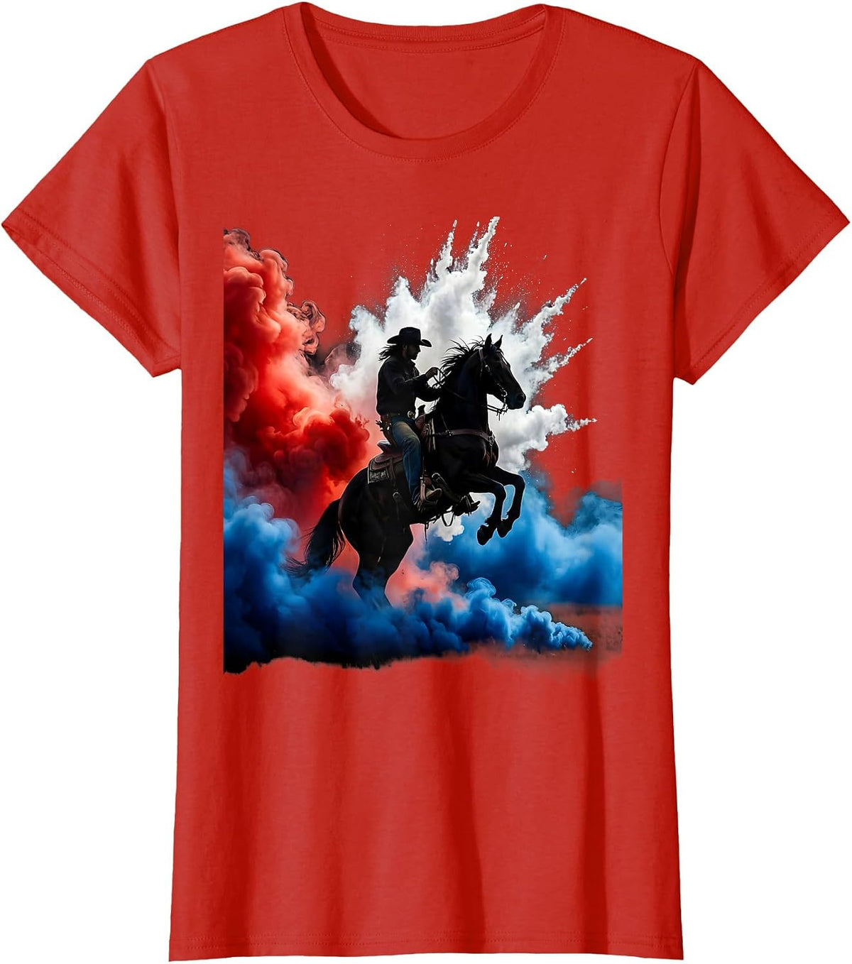 Cowboy Riding Horse American Plains Sunset T-Shirt - Red