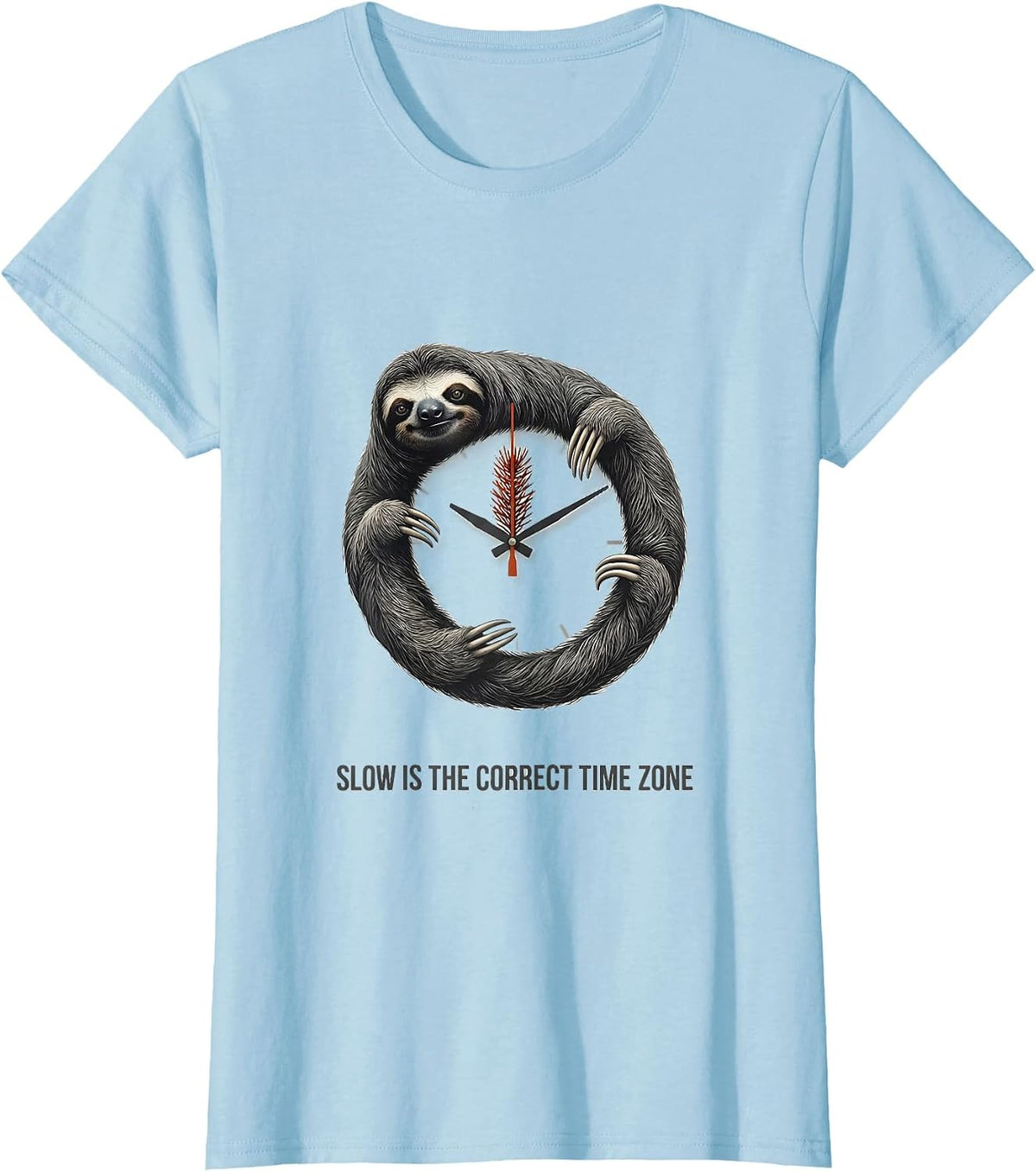 Women's Slow Is The Correct Time Zone Funny Sloth Lover Christmas T-Shirt - Baby Blue