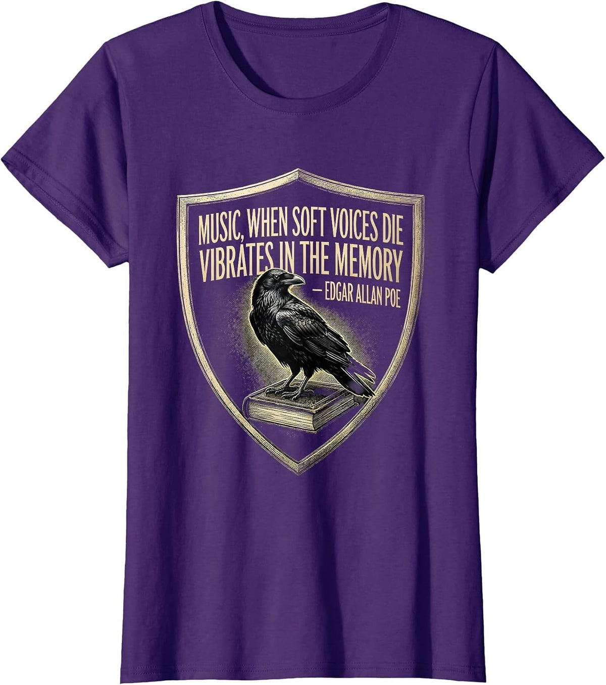Women's Music Vibrates in Memory Edgar Allan Poe Gothic Literary T-Shirt - Purple