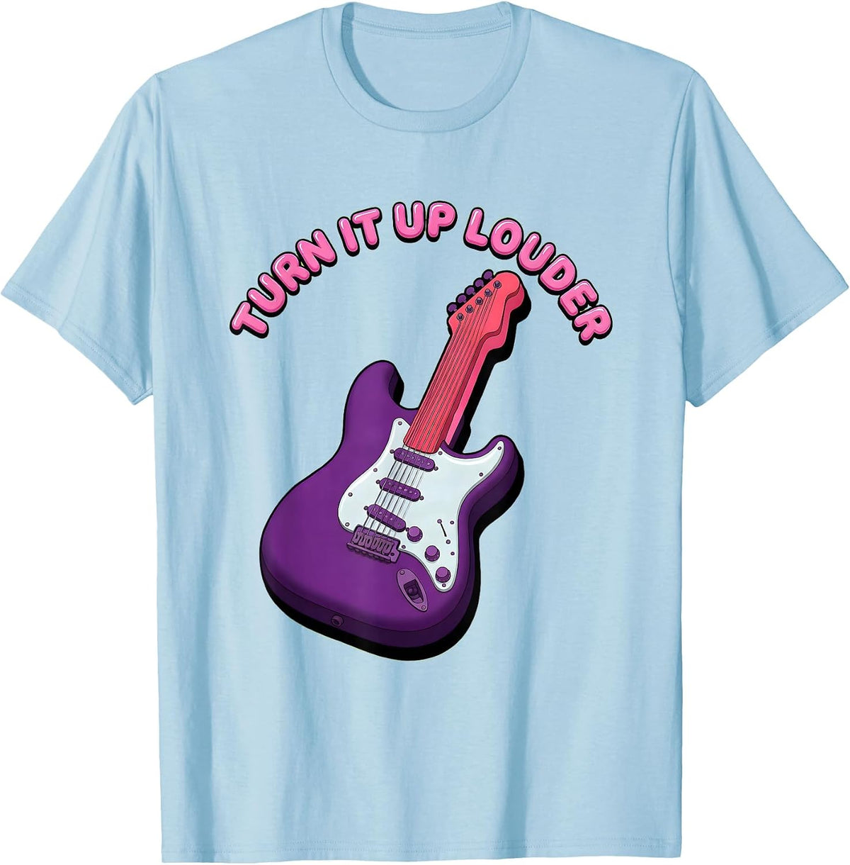 Men's Turn It Up Louder Heavy Metal Rock Design T-Shirt - Baby Blue