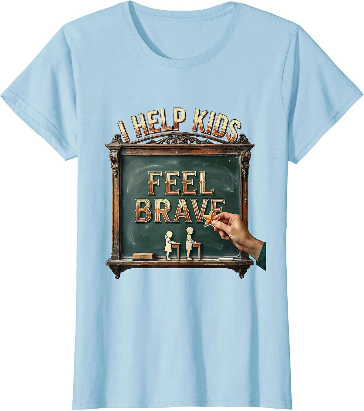 Women's I Help Kids Feel Brave Vintage Teacher Appreciation Humor T-Shirt - Baby Blue