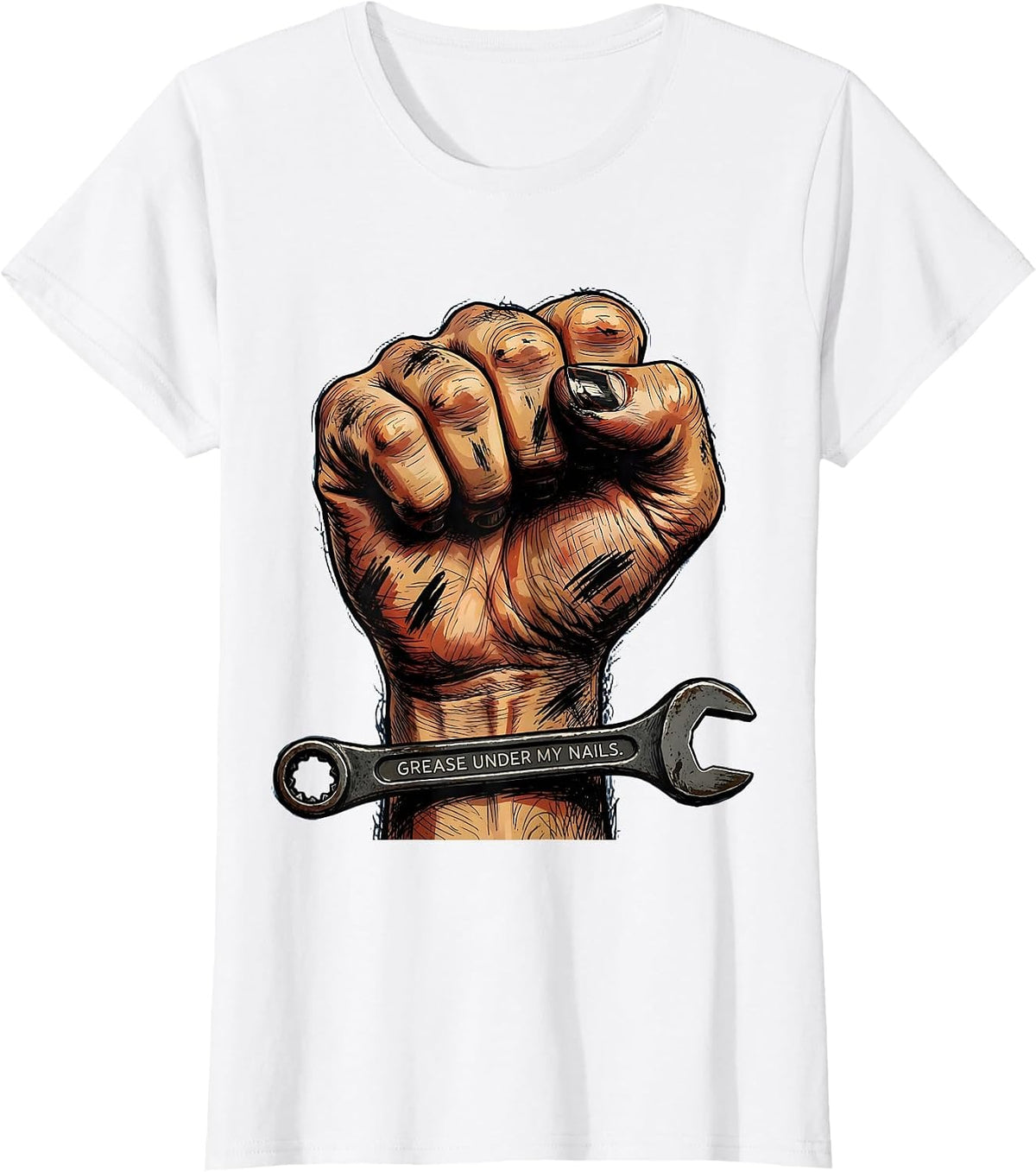 Grease Under My Nails Blue Collar Pride Design T-Shirt - White