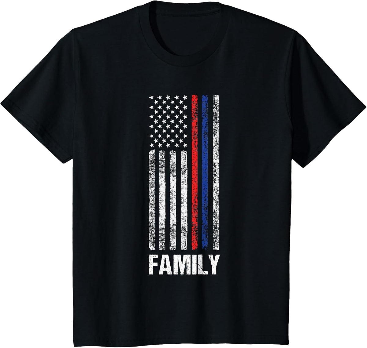 Thin Red Blue Flag Patriotic Support Police Fireman T-Shirt - Black