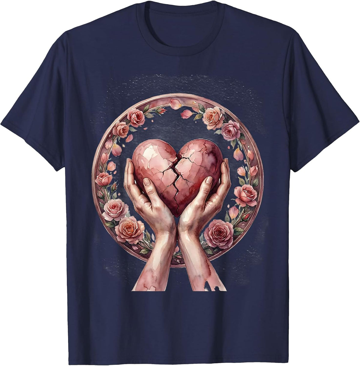 Kindness Heals Cracked Heart Held Together T-Shirt - Navy Blue
