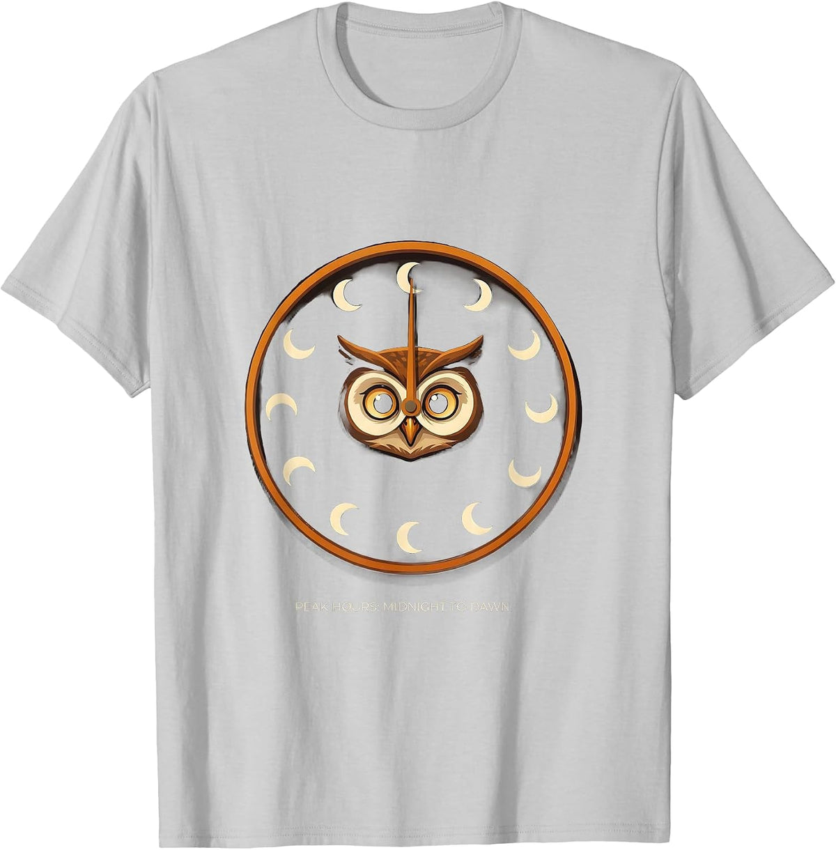 Men's Peak Hours: Midnight To Dawn Funny Owl Lover Bird Humor T-Shirt - Silver Grey