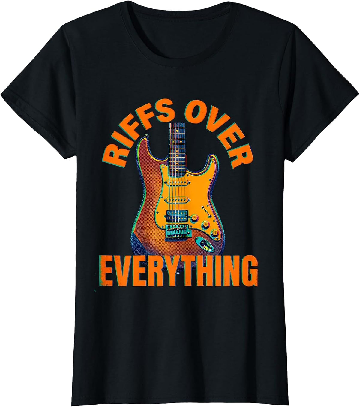 Riffs Over Everything Heavy Metal Graphic Design T-Shirt - Black