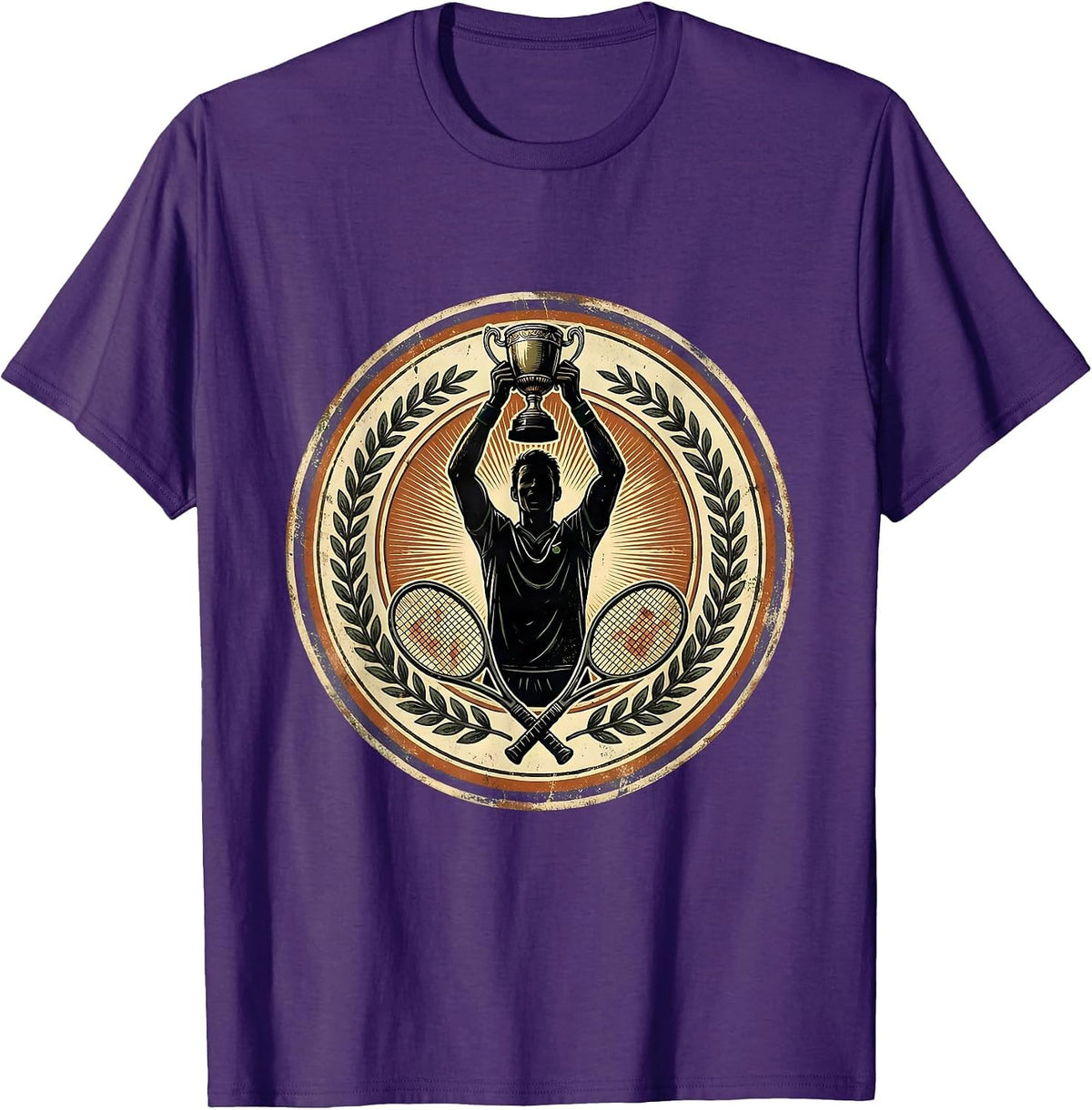 Tennis Champion Trophy Victory Graphic Tee T-Shirt - Purple