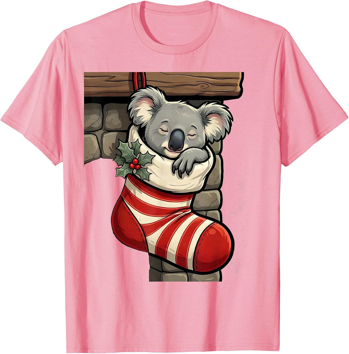 Men's Koala In Christmas Stocking Cartoon Funny Novelty T-Shirt - Pink