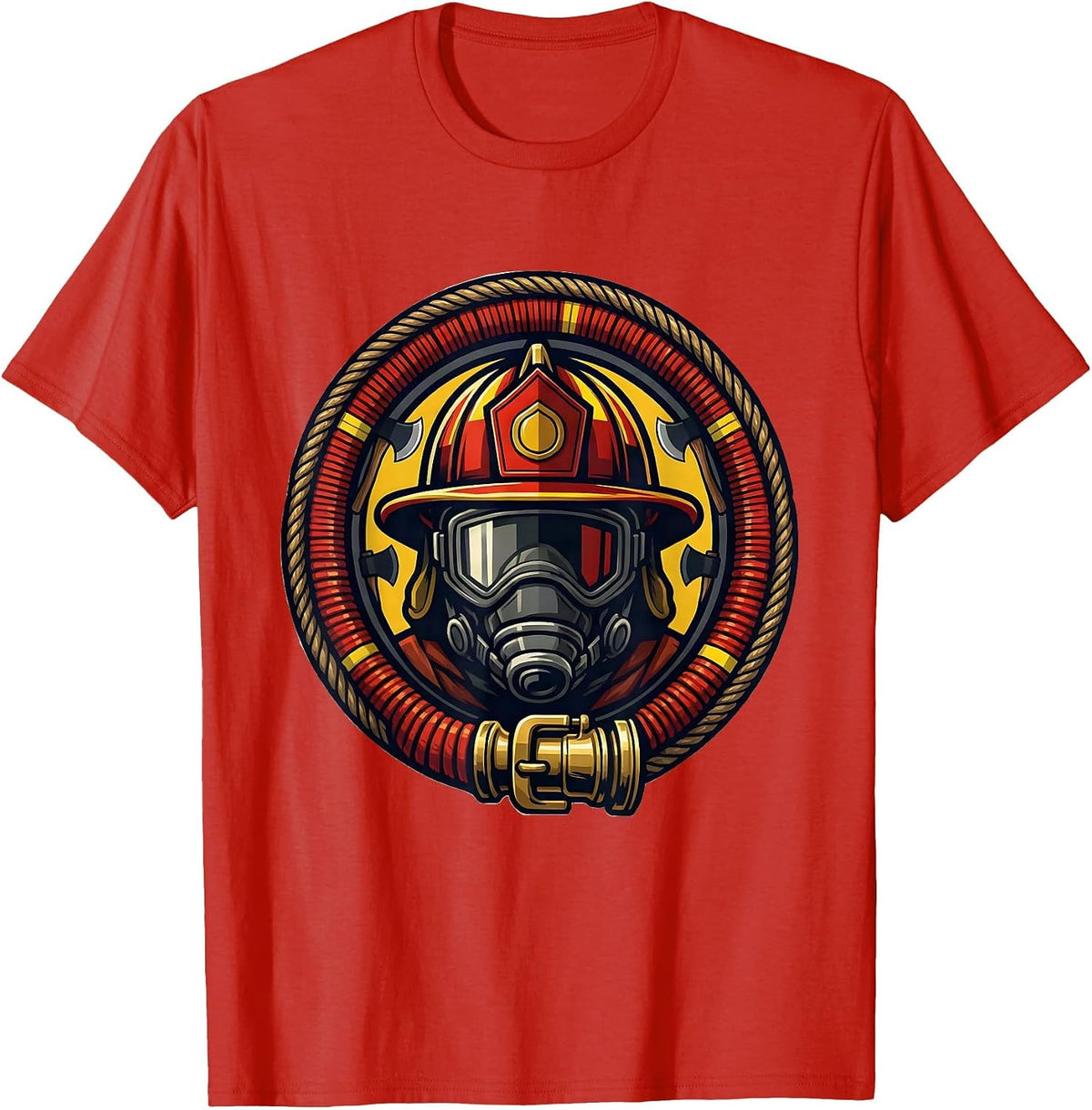 Men's Firefighter Fire Hose Coiled Badge Graphic T-Shirt - Red