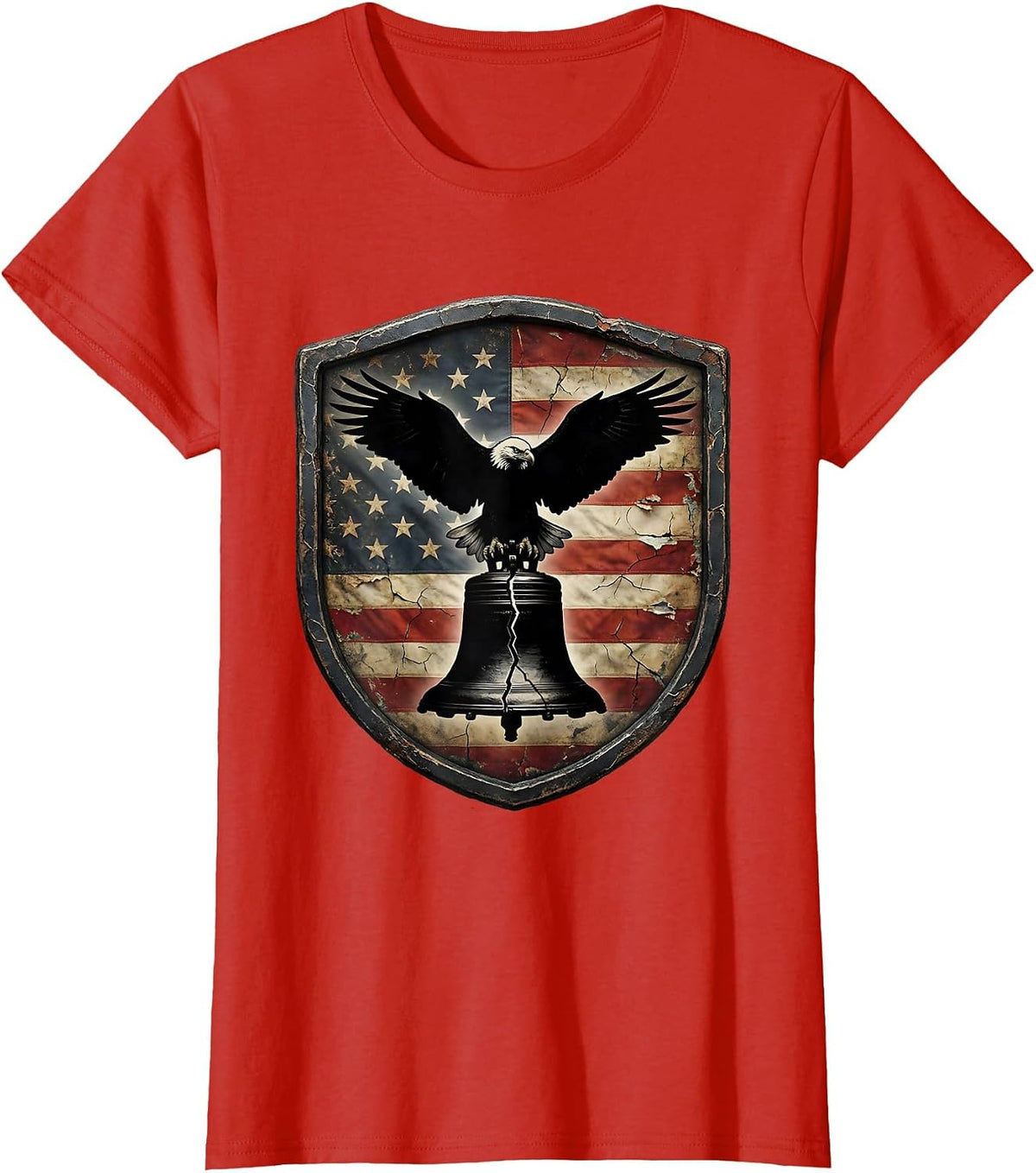 Women's Eagle and Liberty Bell Patriotic Graphic T-Shirt - Red