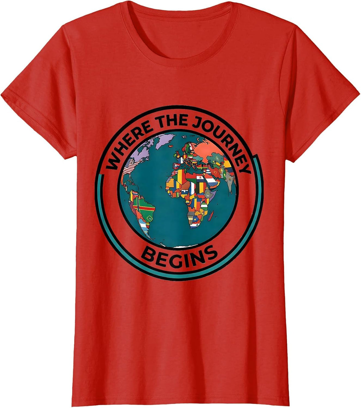 Where the Journey Begins Travel Enthusiast Geography Lover T-Shirt - Red