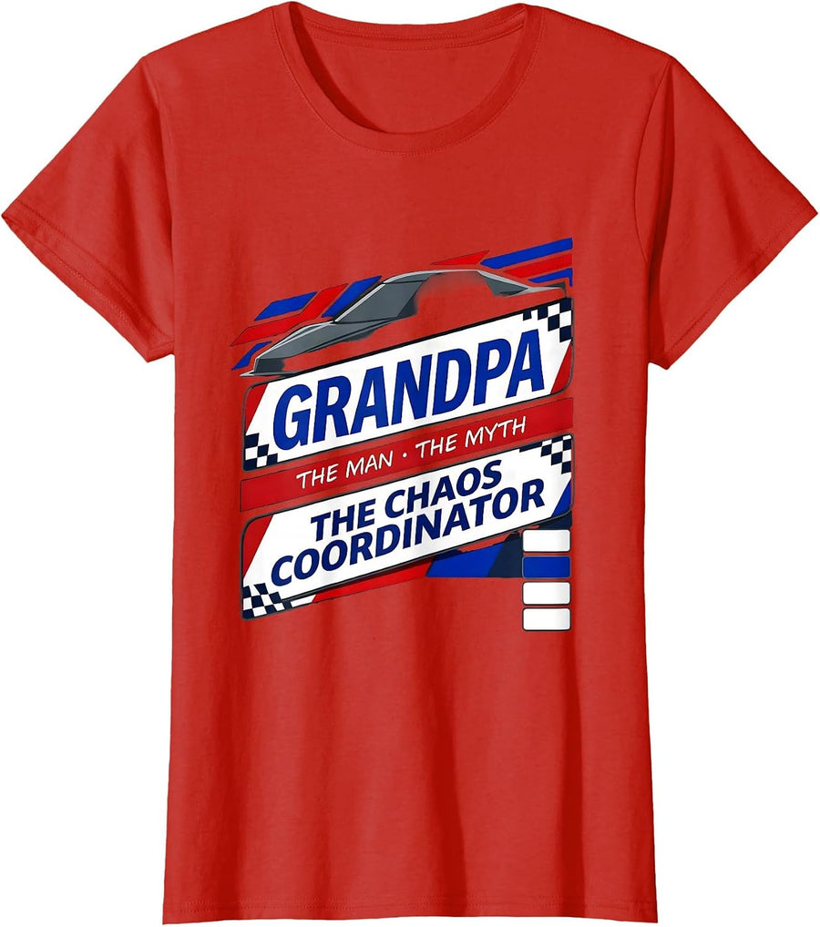 Women's Grandpa The Man The Myth The Chaos Coordinator Funny Grandpa T-Shirt - Red