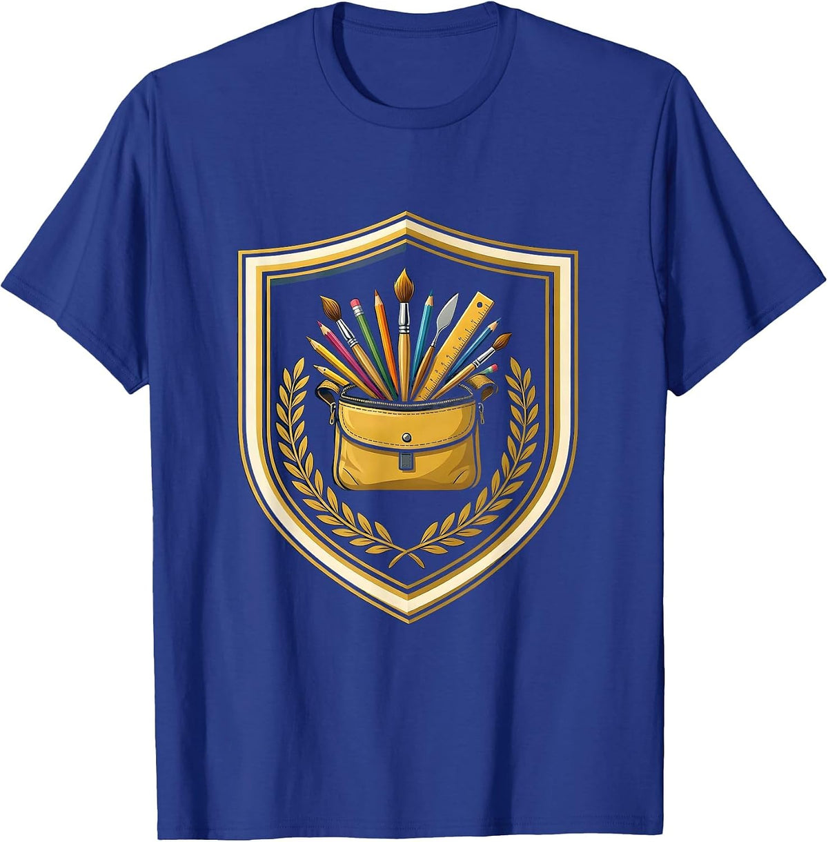Men's Art Teacher Colorful Supply Bag Graphic T-Shirt - Royal Blue