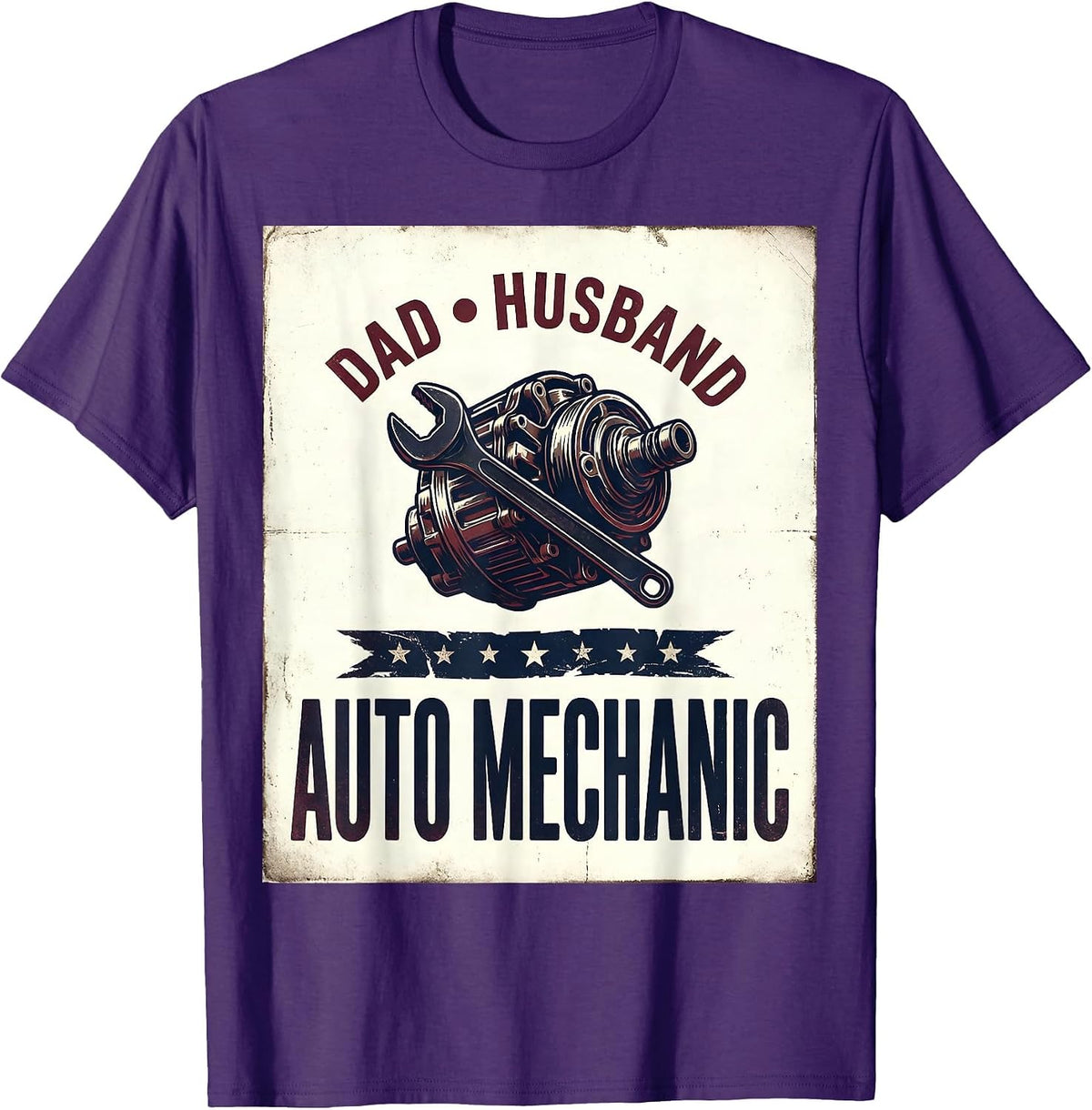Men's Dad Husband Auto Mechanic Vintage Patriotic Flag Mechanic T-Shirt - Purple