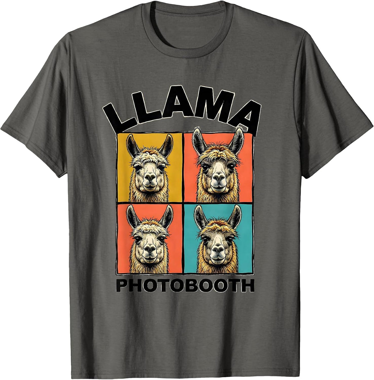 Men's Llama Photobooth Funny Animal Portrait Novelty T-Shirt - Asphalt Grey