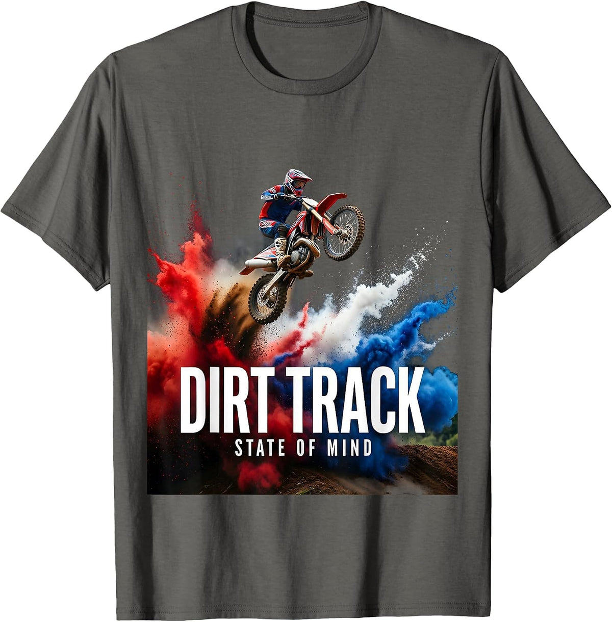 Dirt Track State Of Mind Motocross Design T-Shirt - Asphalt Grey