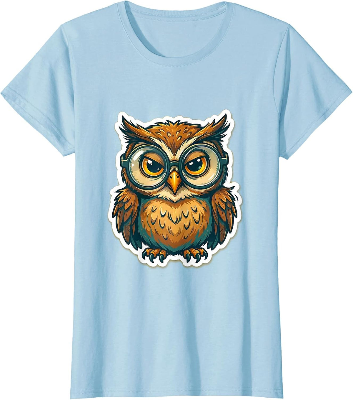 Derpy Owl With Oversized Sliding Glasses T-Shirt - Baby Blue