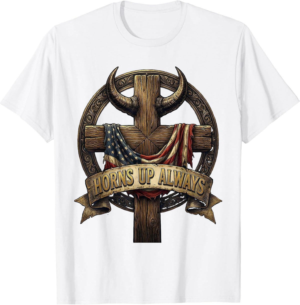 Men's Horns Up Always Metal Band Graphic Design T-Shirt - White