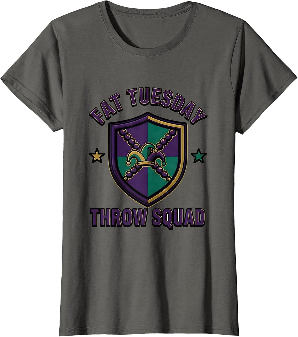 Women's Fat Tuesday Throw Squad Funny Mardi Gras Carnival Party T-Shirt - Asphalt Grey