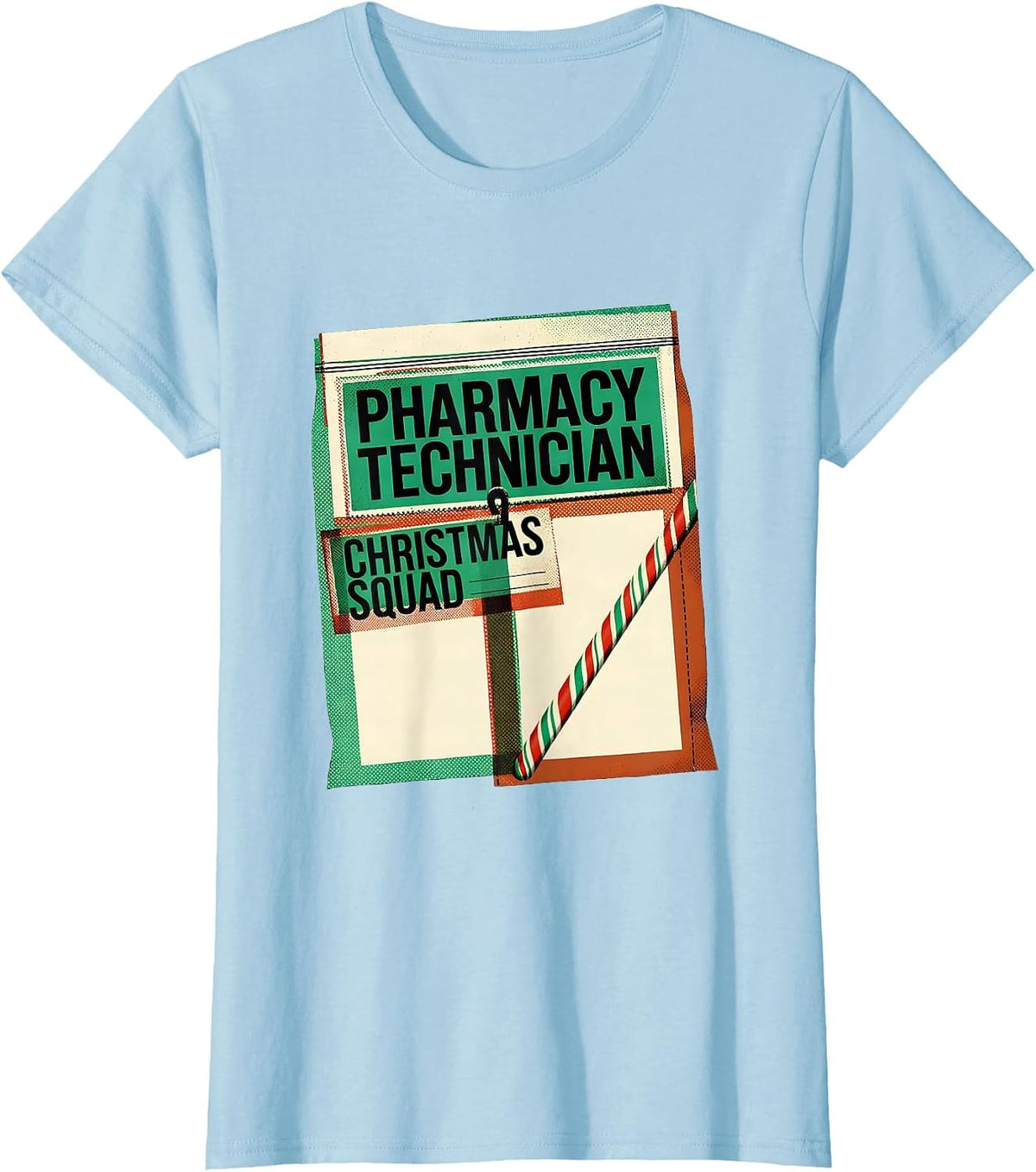 Women's Pharmacy Technician Christmas Squad Funny Matching Holiday T-Shirt - Baby Blue