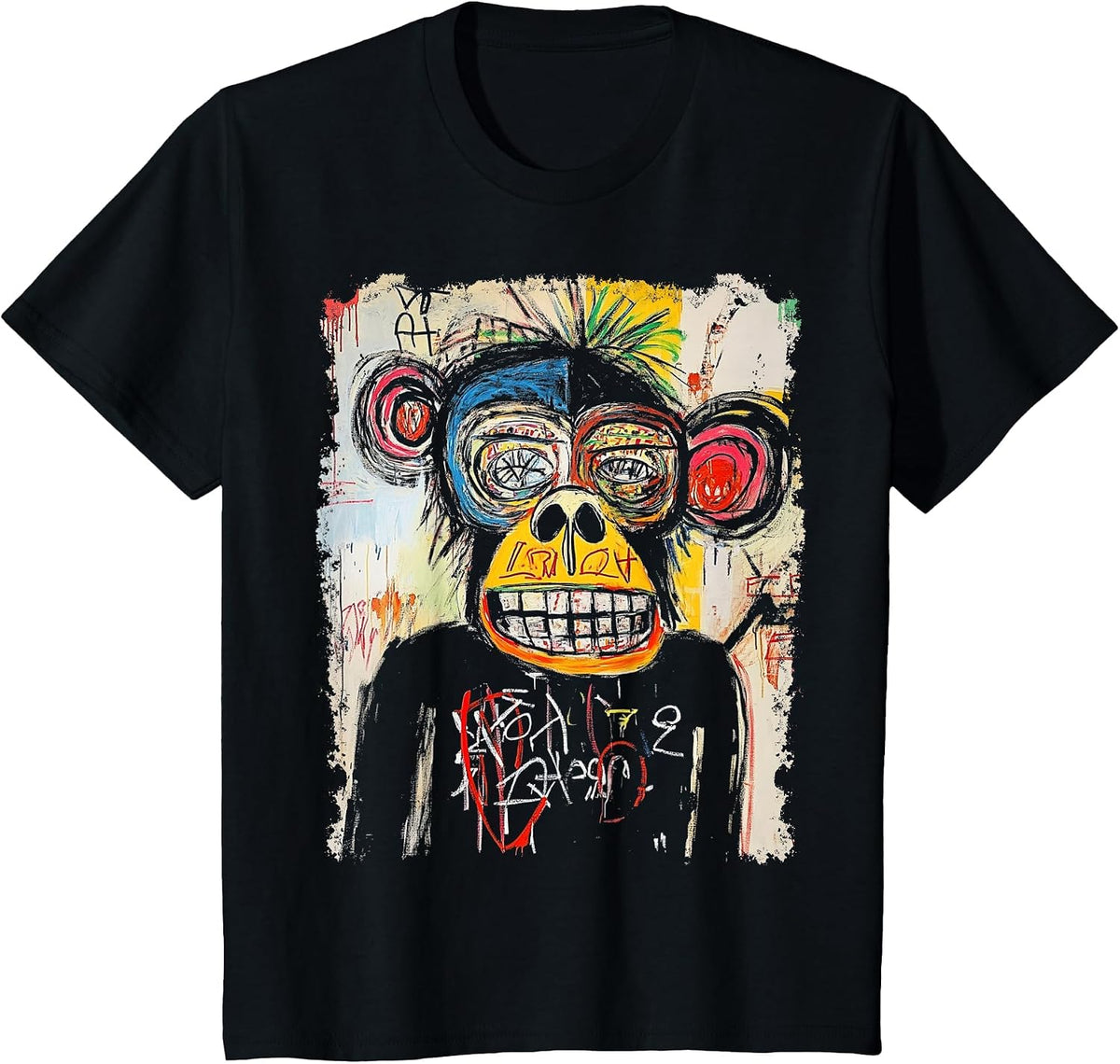Animal Pop Art Design with A Monkey On It Men's Graffiti T-Shirt - Black
