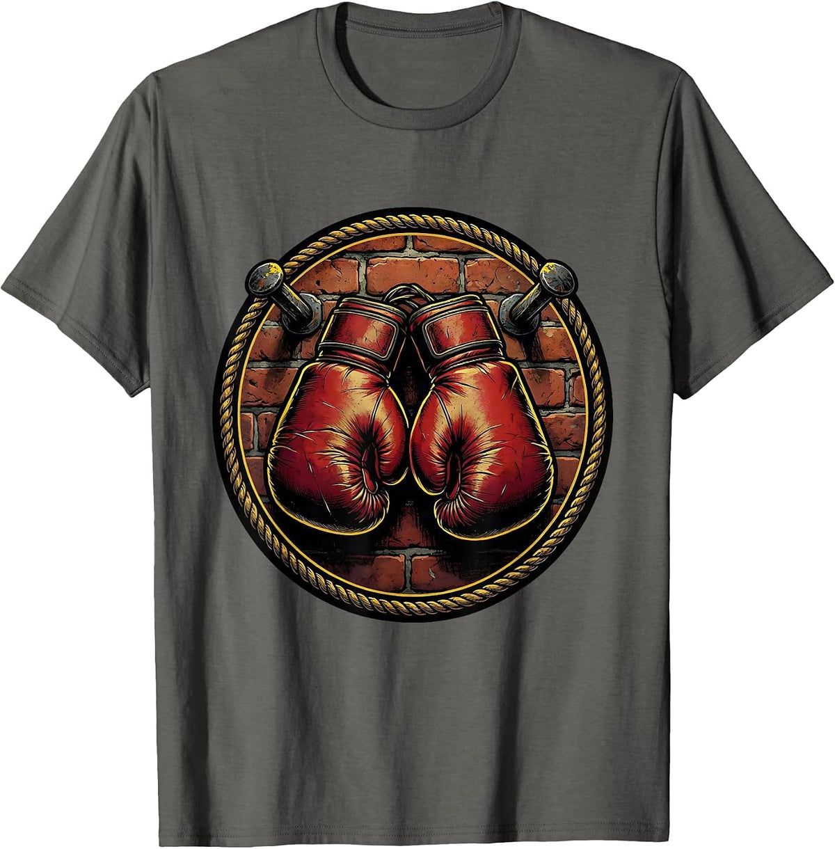 Men's Retired Boxing Gloves Nailed to Brick Wall T-Shirt - Asphalt Grey
