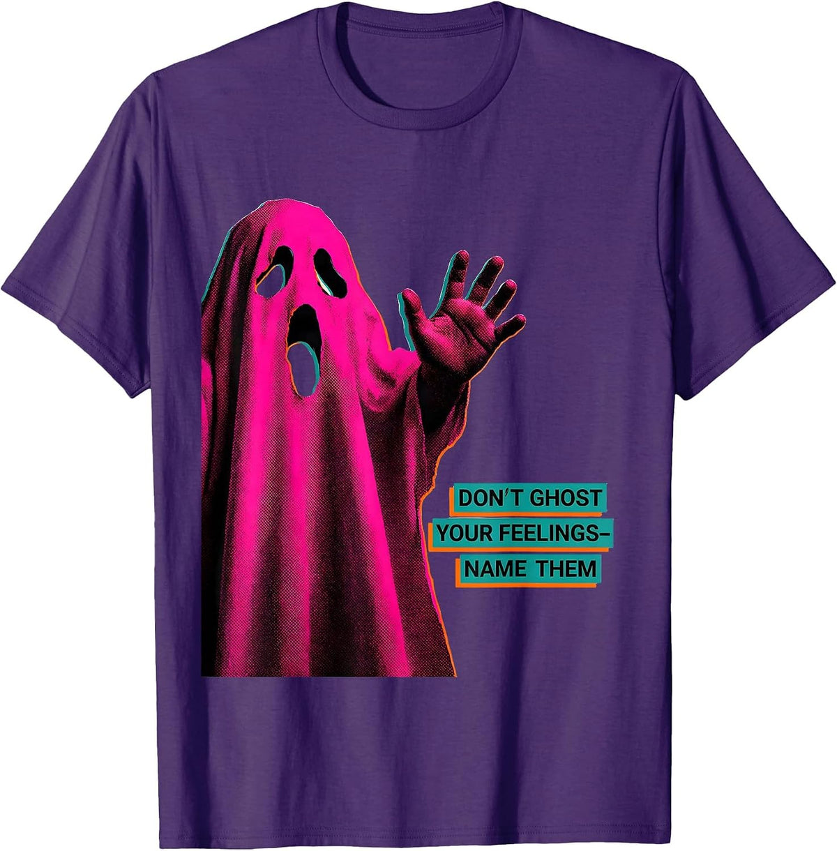 Don't Ghost Your Feelings—Name Them Risograph Halloween T-Shirt - Purple