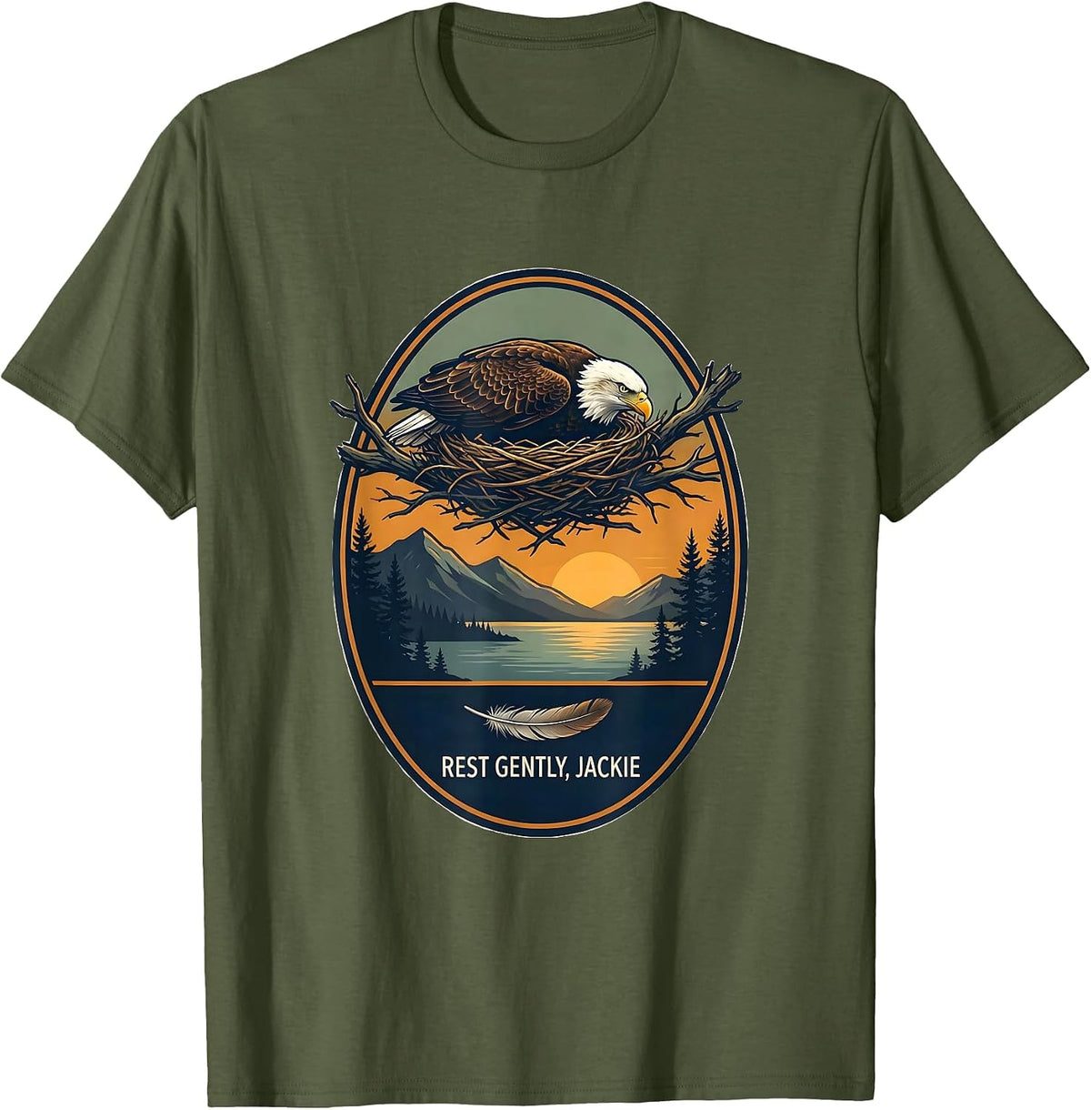 Men's Rest Gently Jackie Eagle Memorial Tribute Big Bear Lake T-Shirt - Olive Green