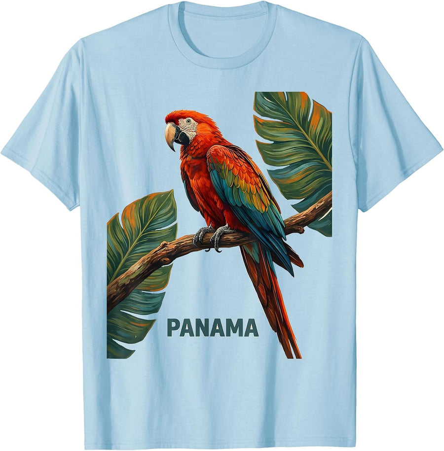 Men's Panama Scarlet Macaw Tropical Wildlife Souvenir Vintage T-Shirt - Baby Blue
