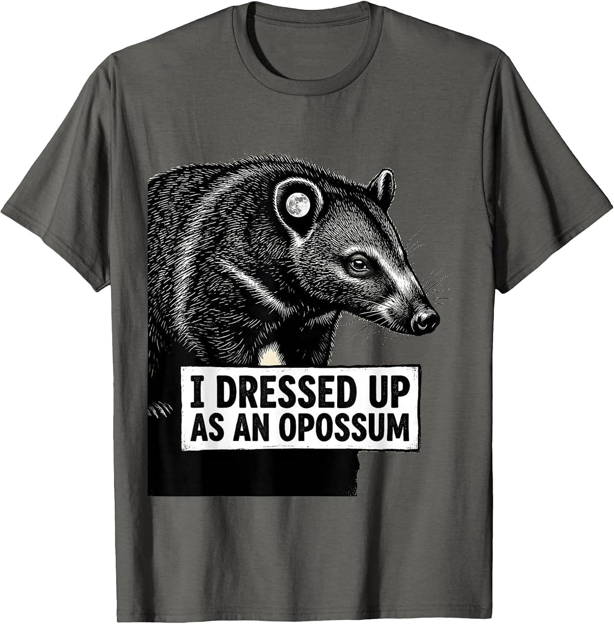 I Dressed Up As An Opossum Funny Halloween Moon Animal T-Shirt - Asphalt Grey