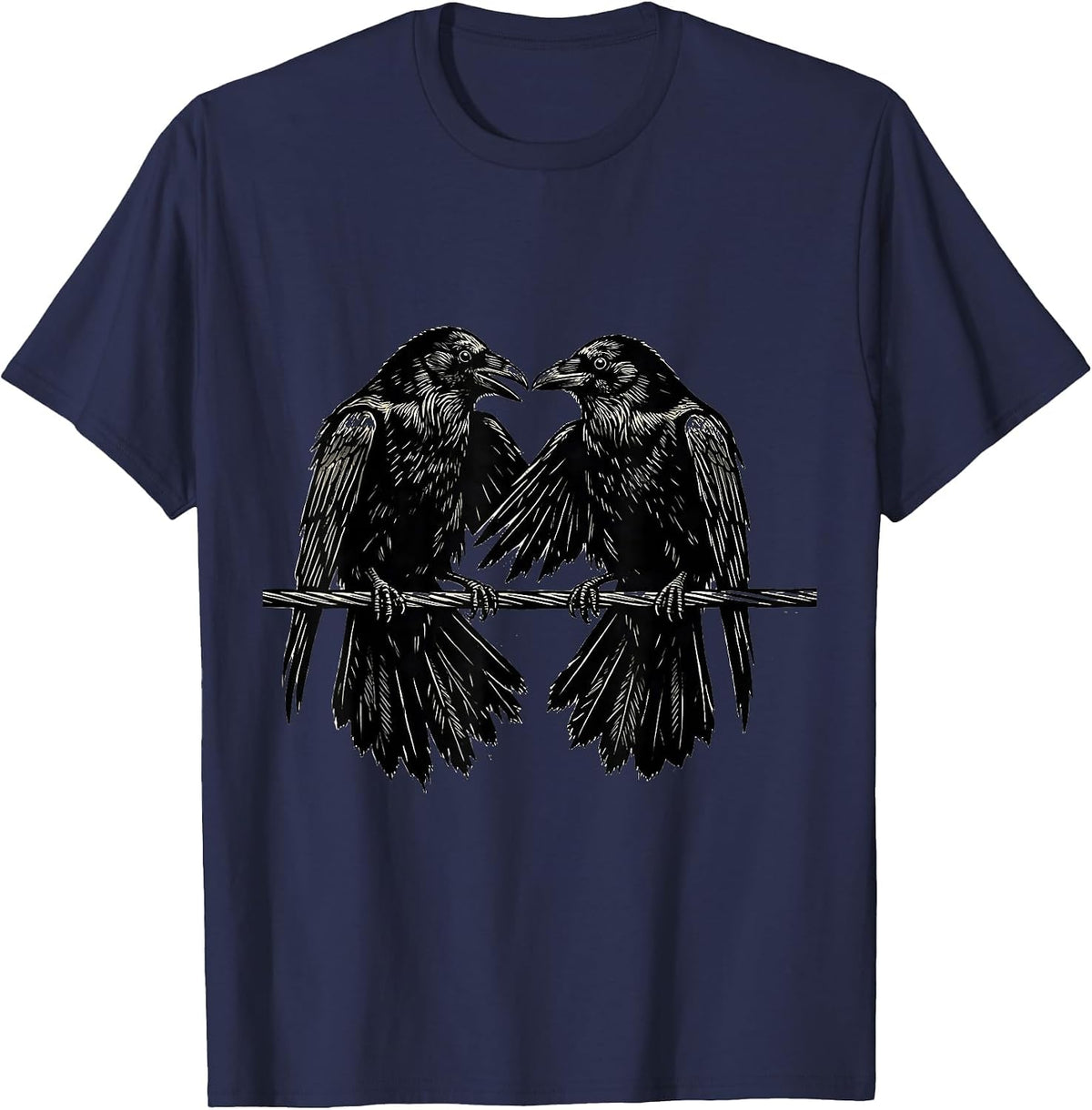 Men's Crow vs Crow Face-Off on a Wire Graphic T-Shirt - Navy Blue