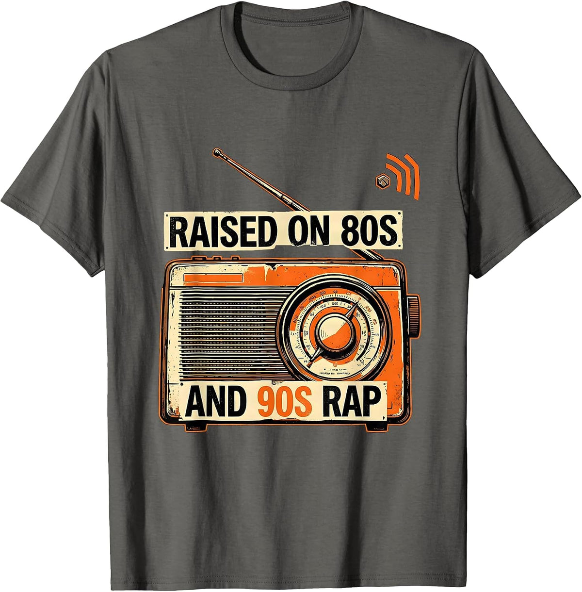 Raised On 80s And 90s Rap Vintage Stencil Hip Hop Lyric T-Shirt - Asphalt Grey