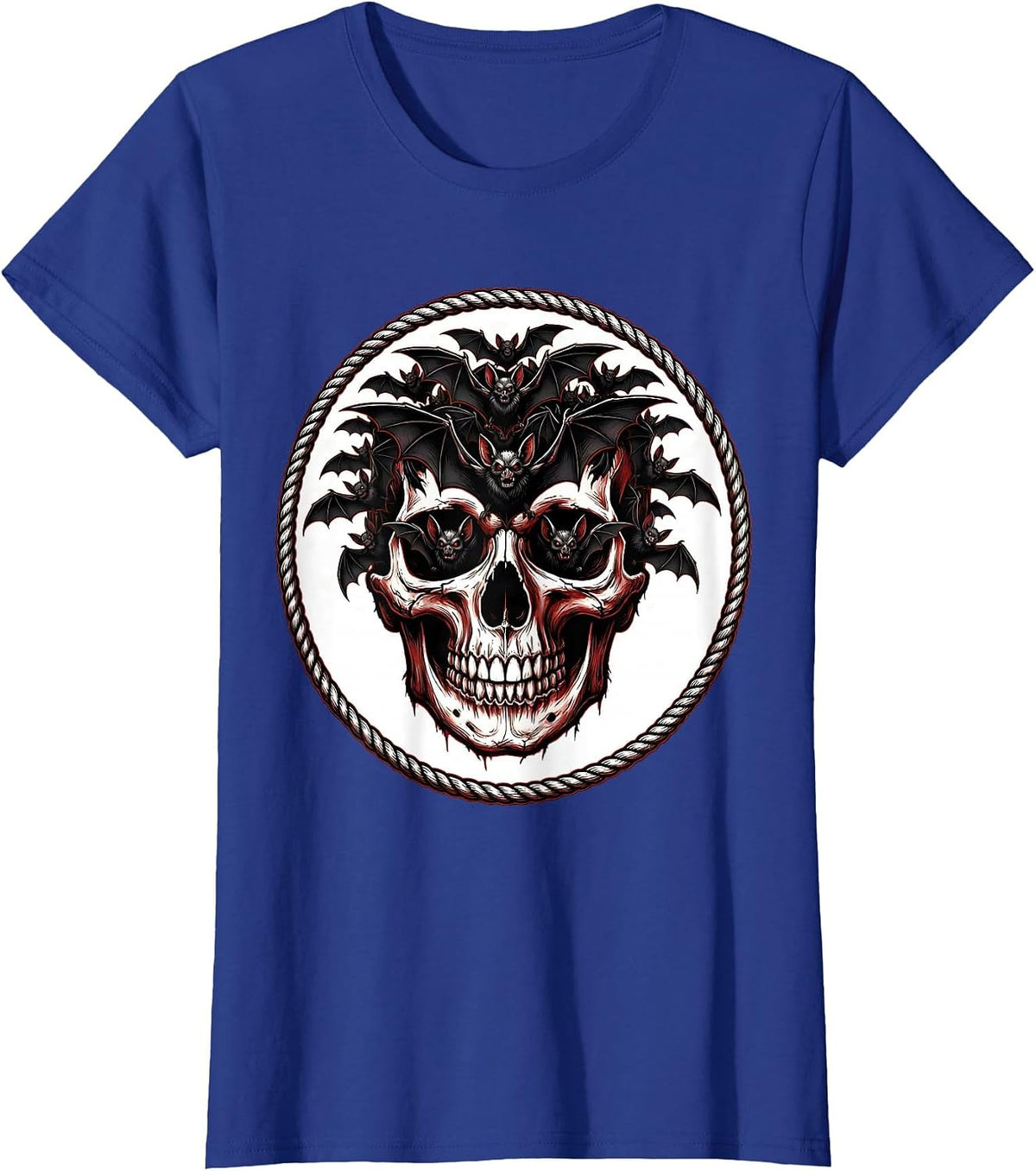 Women's Bat Swarm Skull Heavy Metal Graphic T-Shirt - Royal Blue