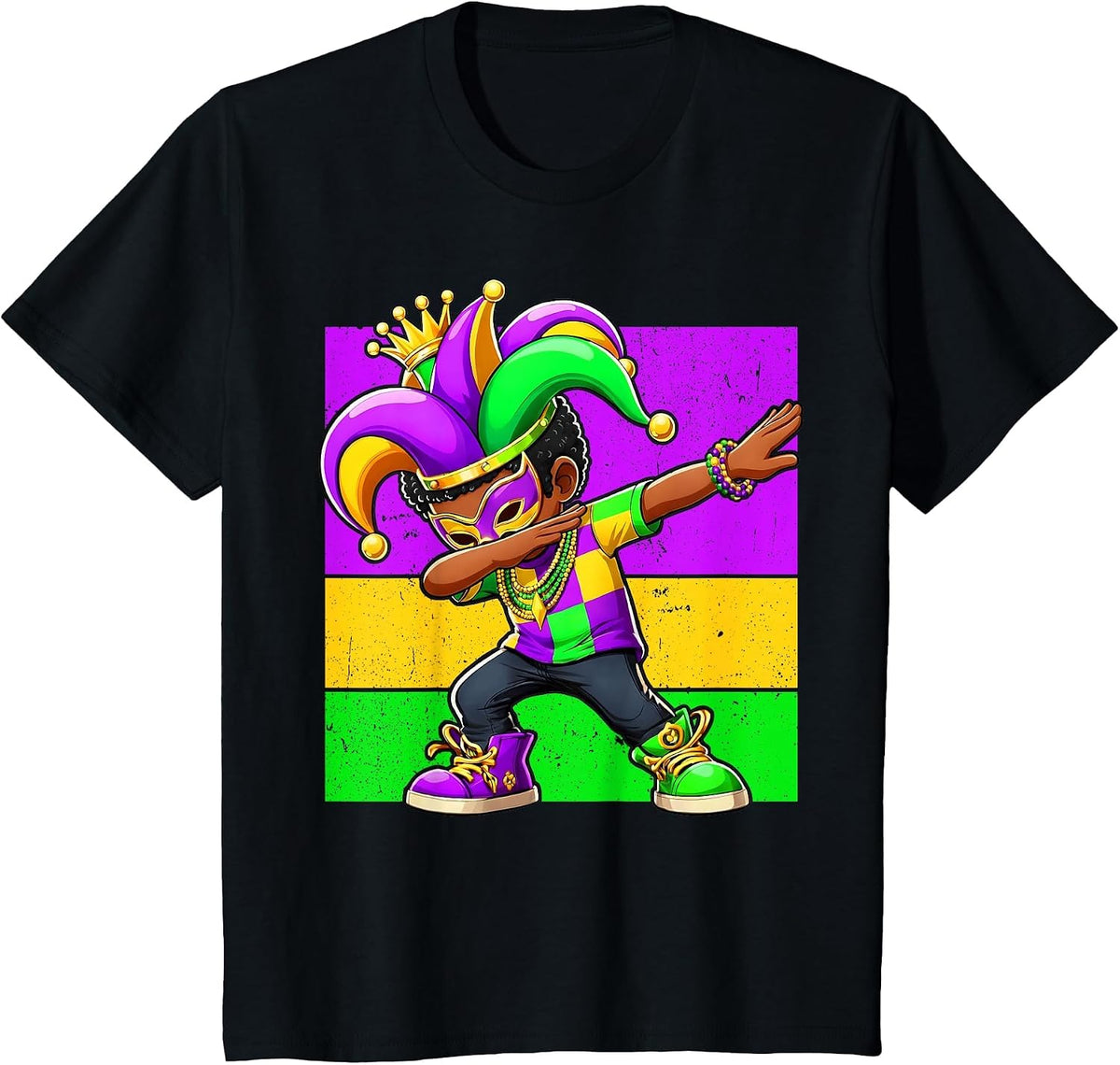Mardi Gras Funny Dabbing Black Boy Jester Hat Kid T-Shirt - Black