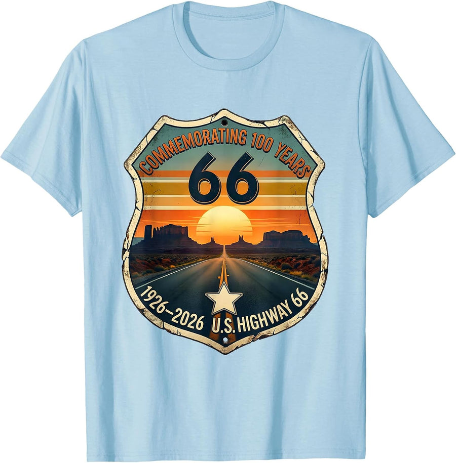 Men's Commemorating 100 Years — U.S. Highway 66 — 1926-2026 T-Shirt - Baby Blue