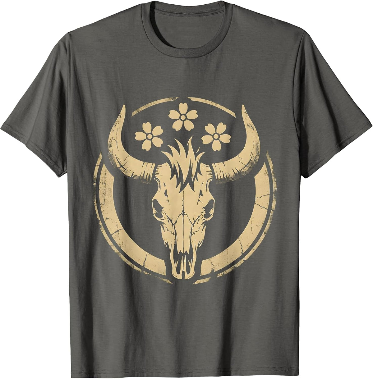 Fierce Cowgirl Face Wild Horse Mane Graphic T-Shirt - Asphalt Grey