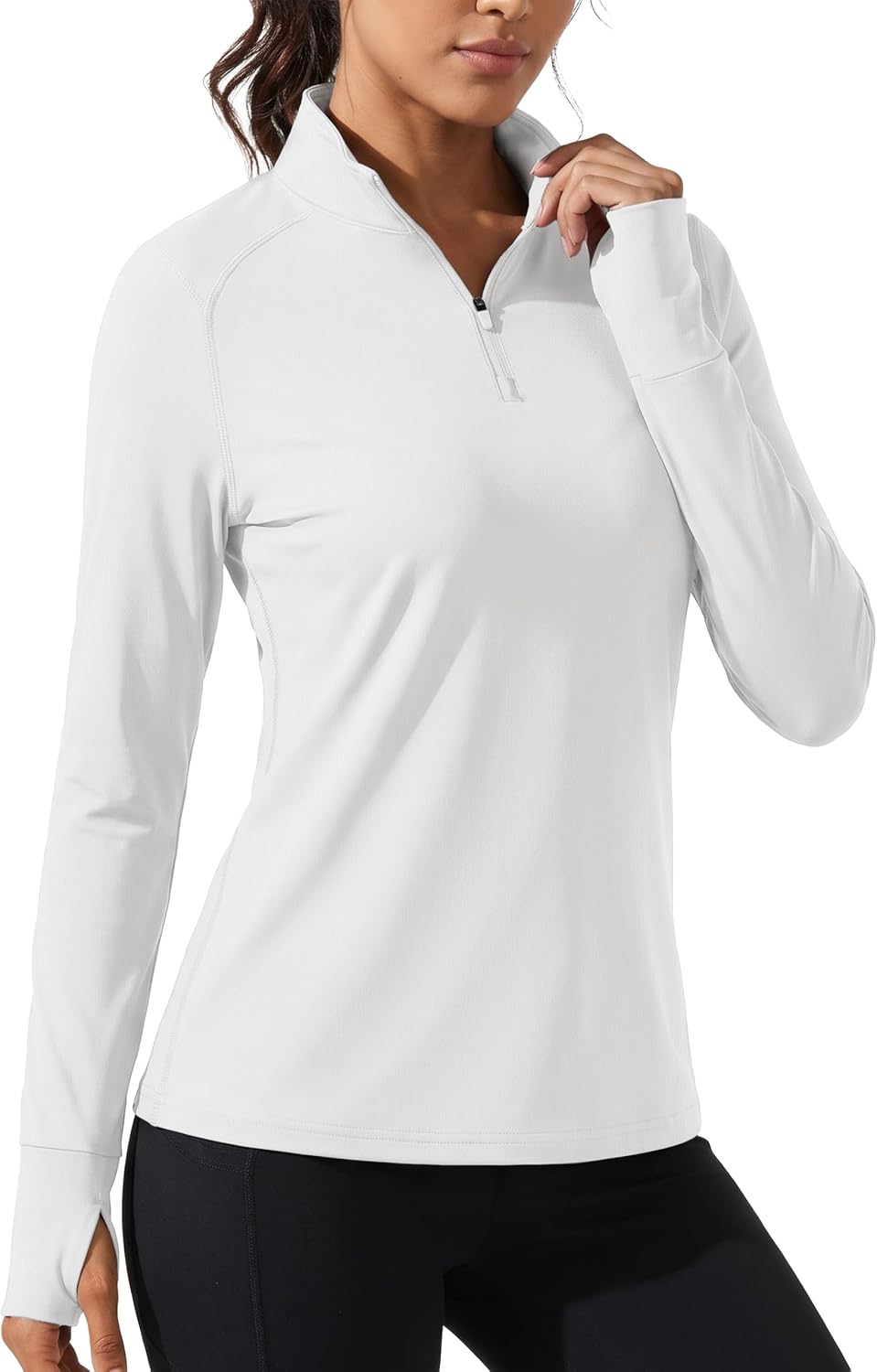 Cavva Women's Quarter Zip Pullover Fleece Long Sleeve Athletic Sweatshirt - White