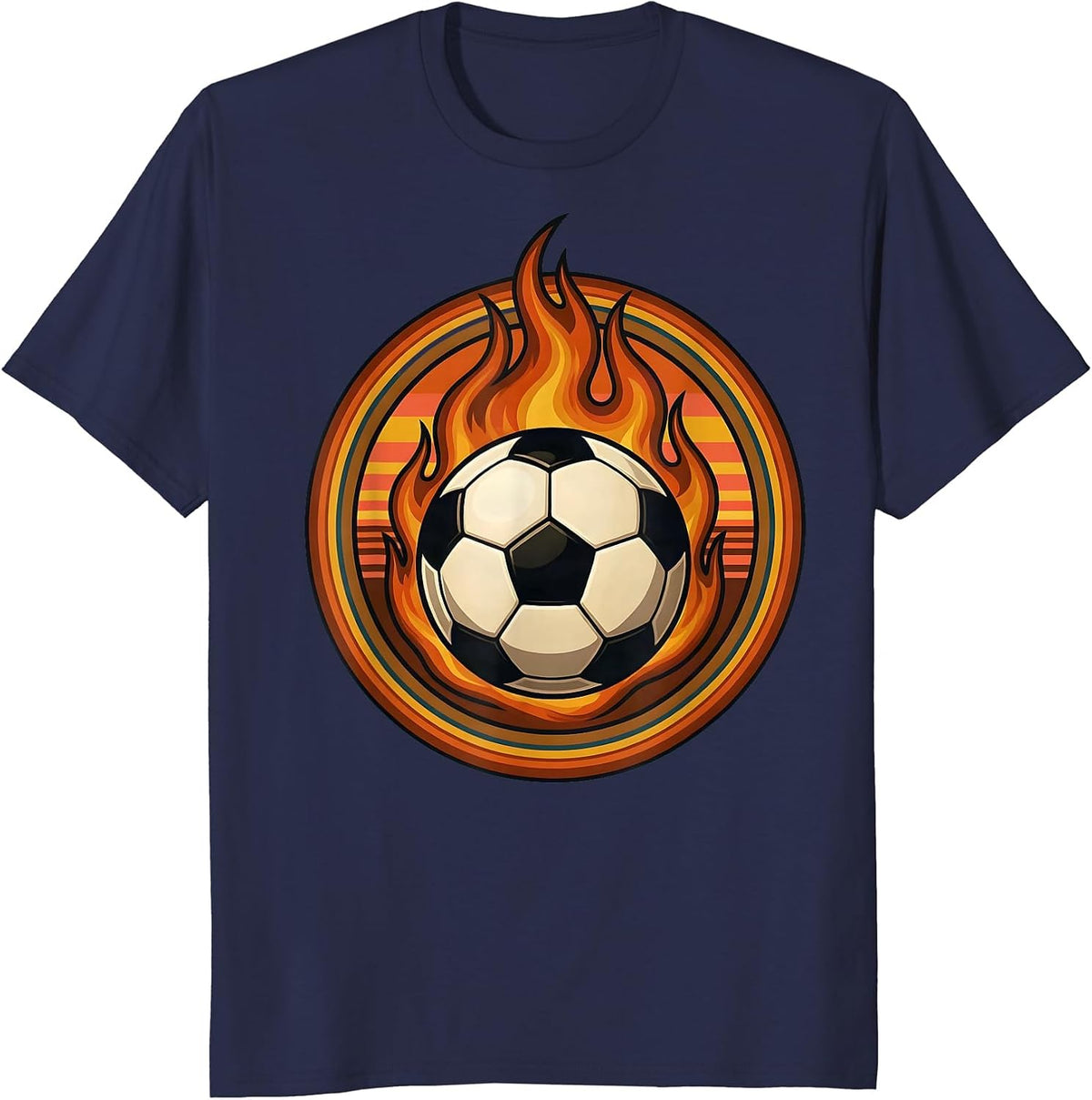 Flaming Soccer Ball Fire Soccer Saturdays T-Shirt - Navy Blue